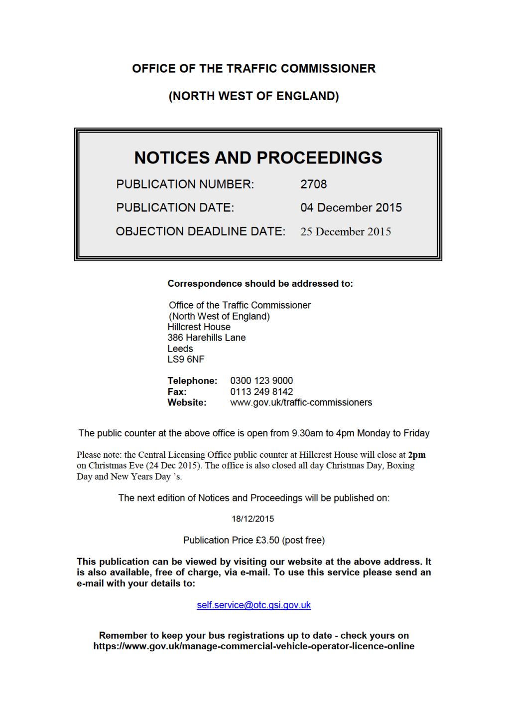 NOTICES and PROCEEDINGS 4 December 2015