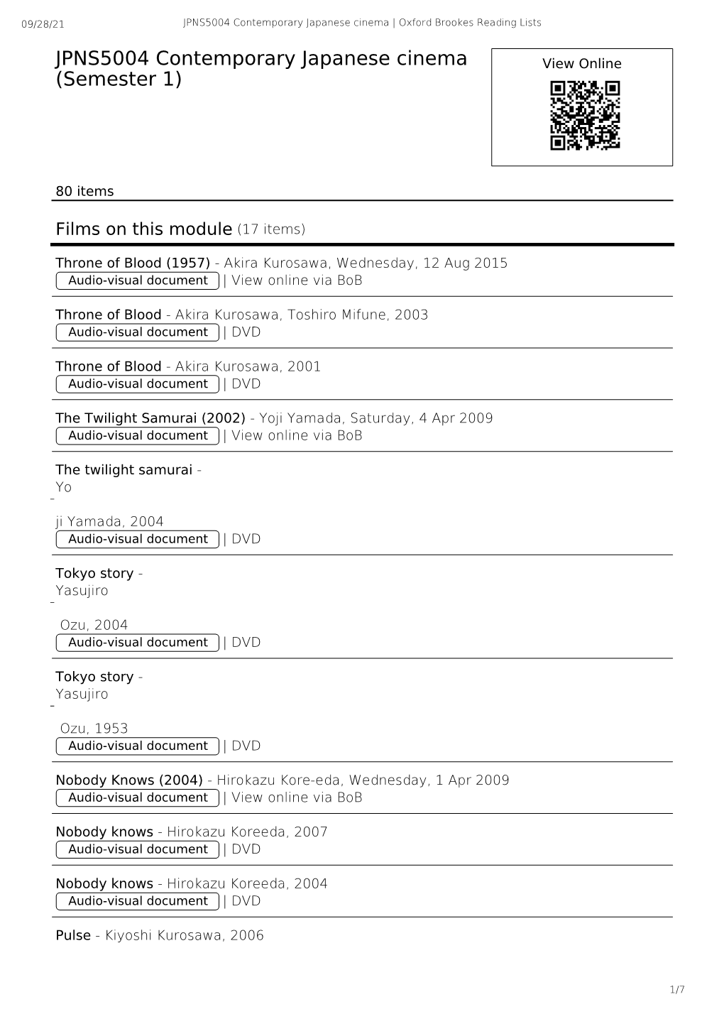 JPNS5004 Contemporary Japanese Cinema | Oxford Brookes Reading Lists