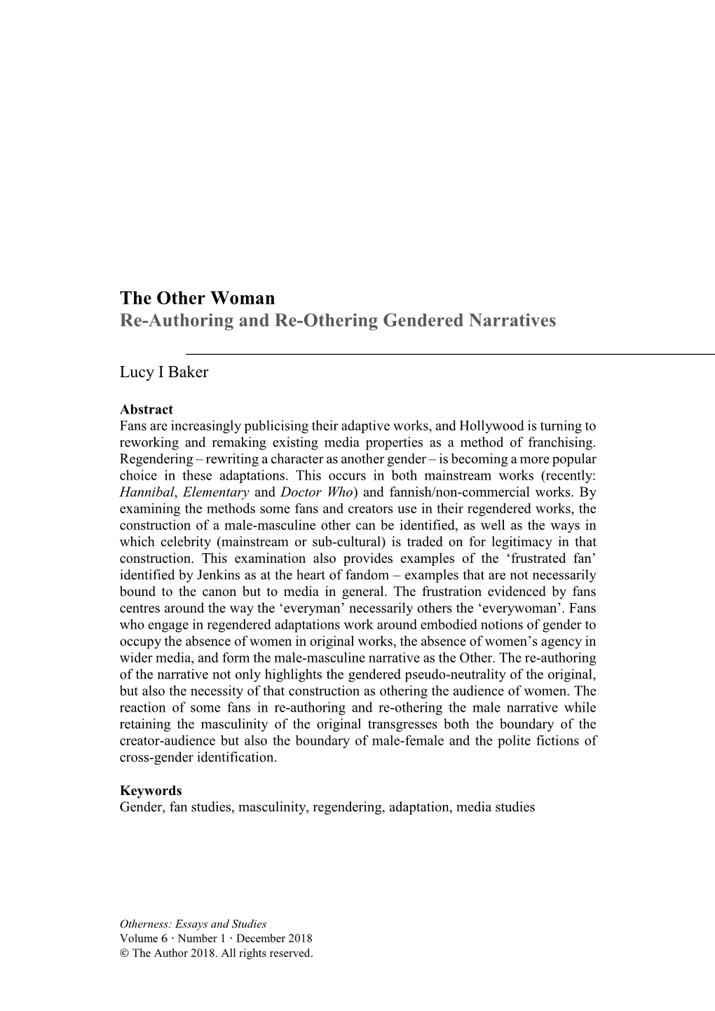 The Other Woman Re-Authoring and Re-Othering Gendered Narratives