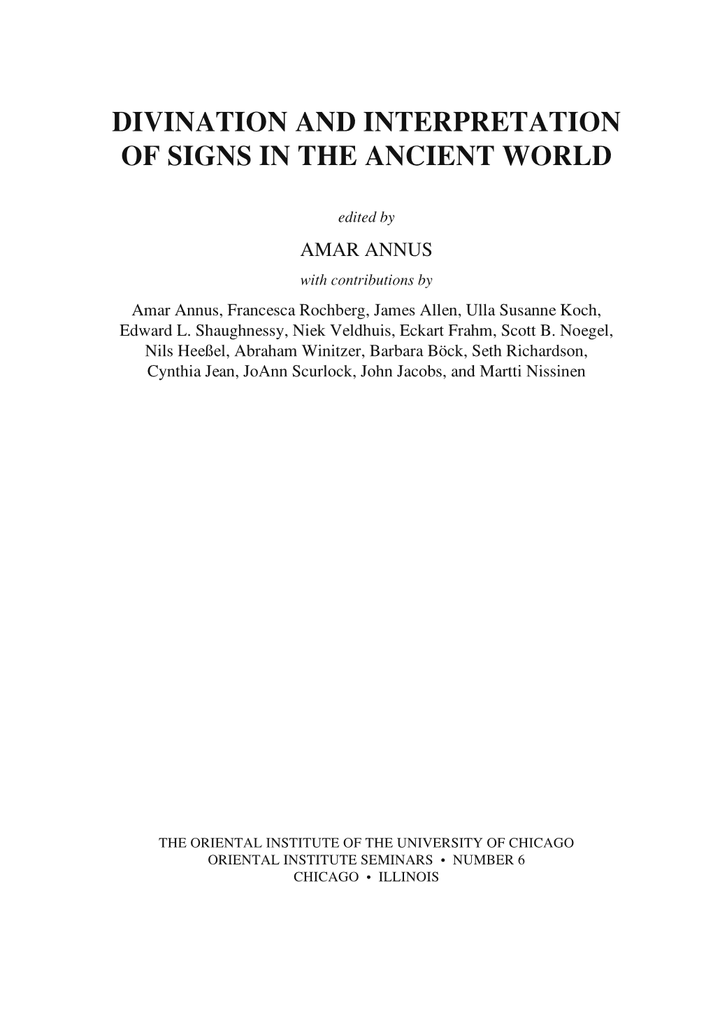 Divination and Interpretation of Signs in the Ancient World