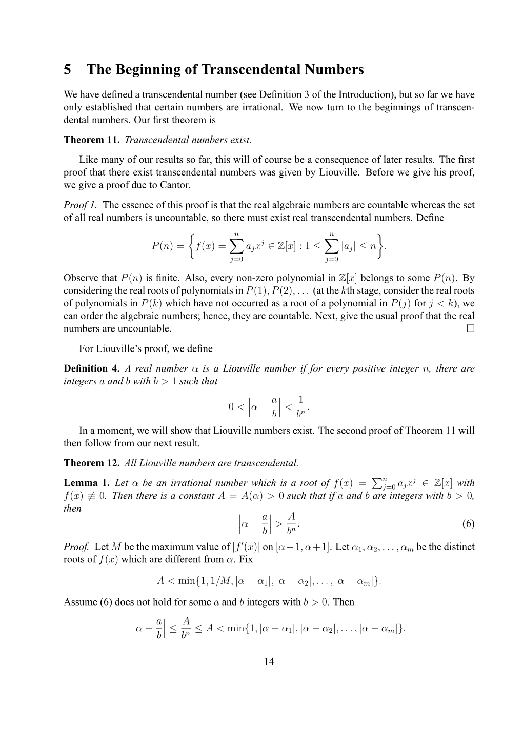 5 the Beginning of Transcendental Numbers