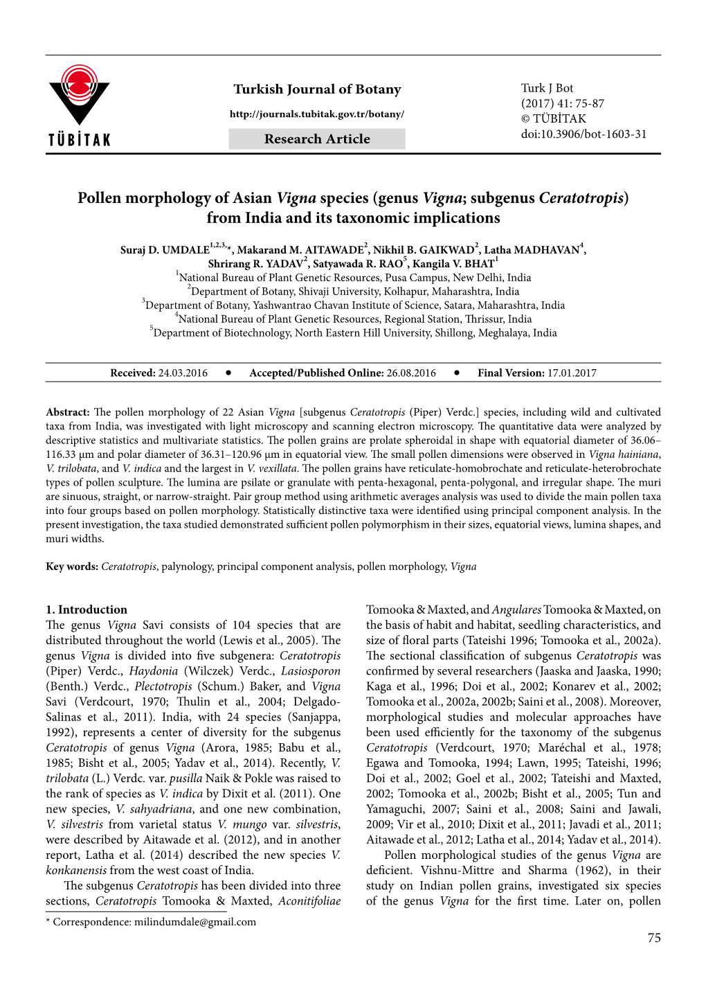 Genus Vigna; Subgenus Ceratotropis) from India and Its Taxonomic Implications