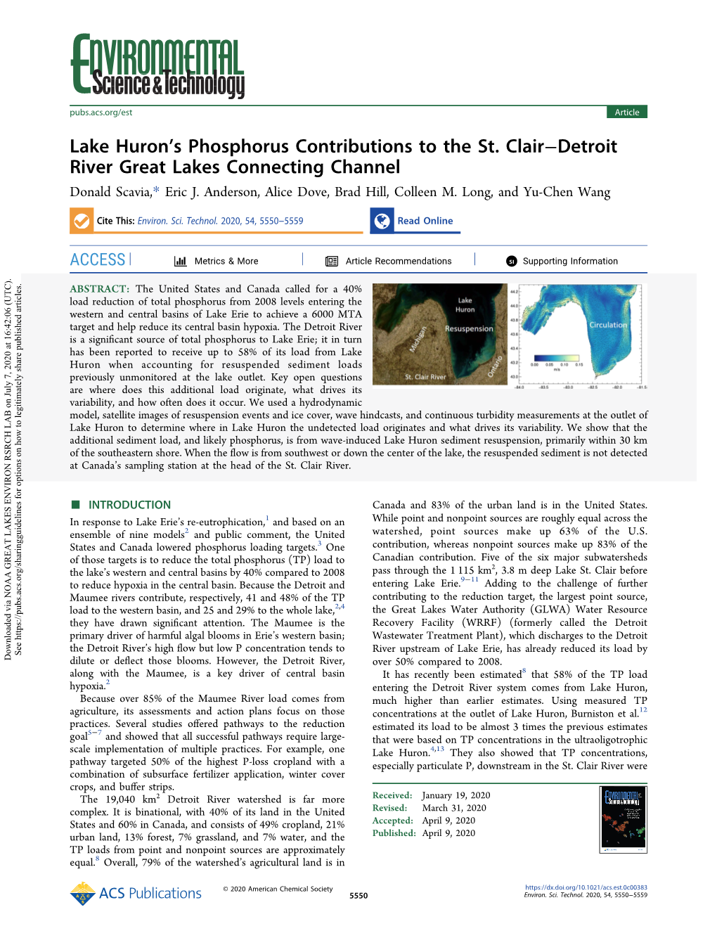 Lake Huron's Phosphorus Contributions to the St. Clair