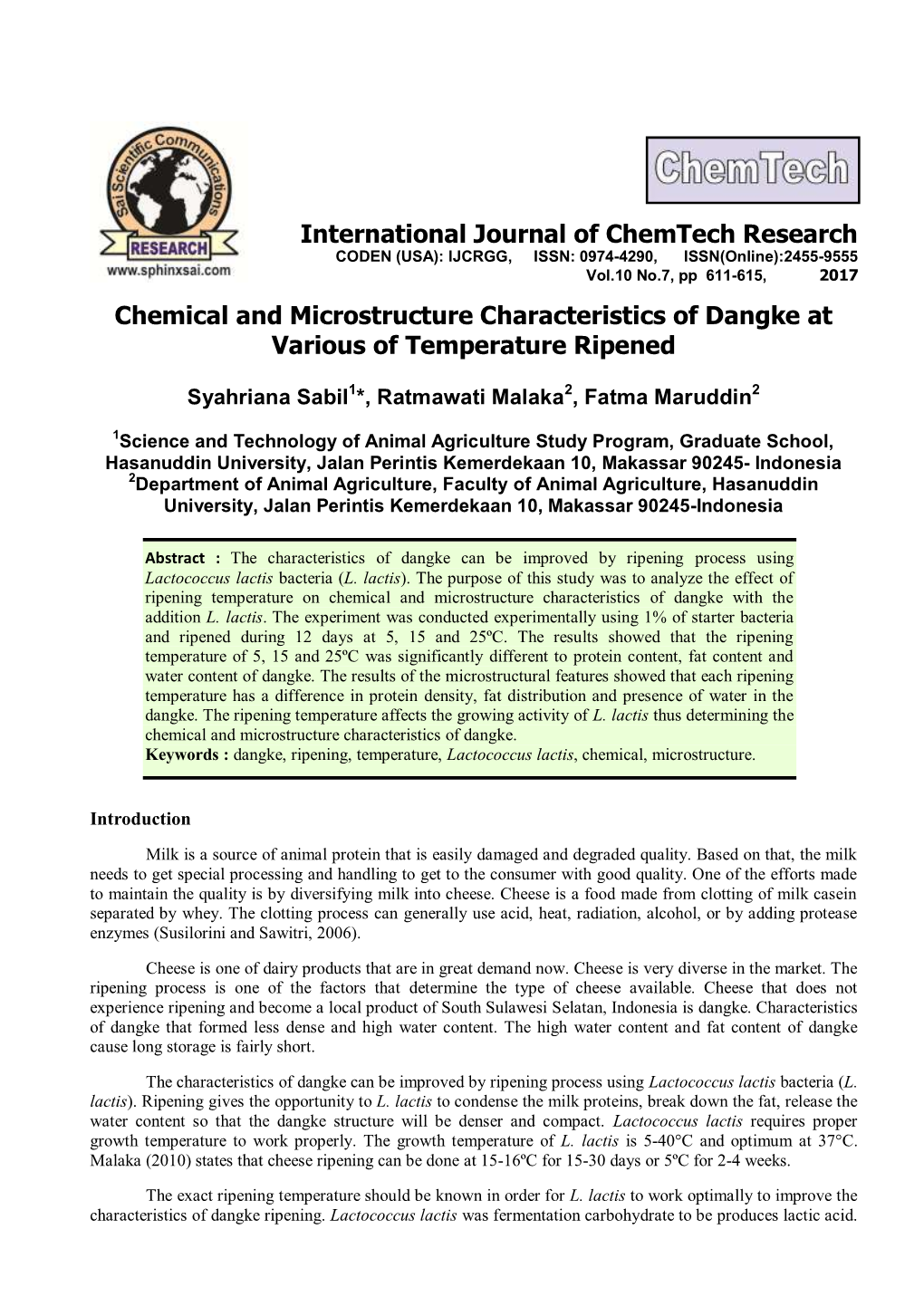 Chemical and Microstructure Characteristics of Dangke at Various of Temperature Ripened