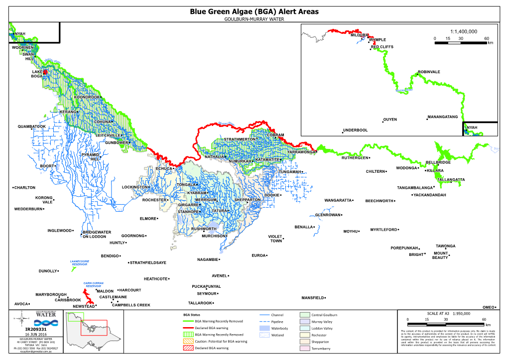 Blue Green Algae (BGA) Alert Areas GOULBURN-MURRAY WATER