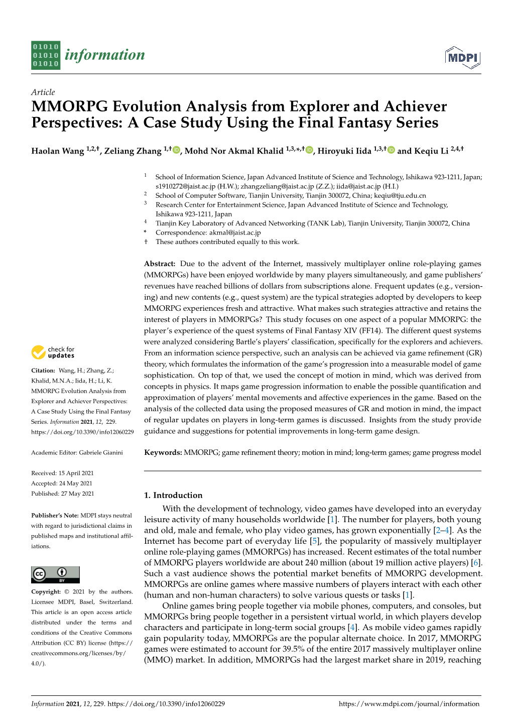 MMORPG Evolution Analysis from Explorer and Achiever Perspectives: a Case Study Using the Final Fantasy Series