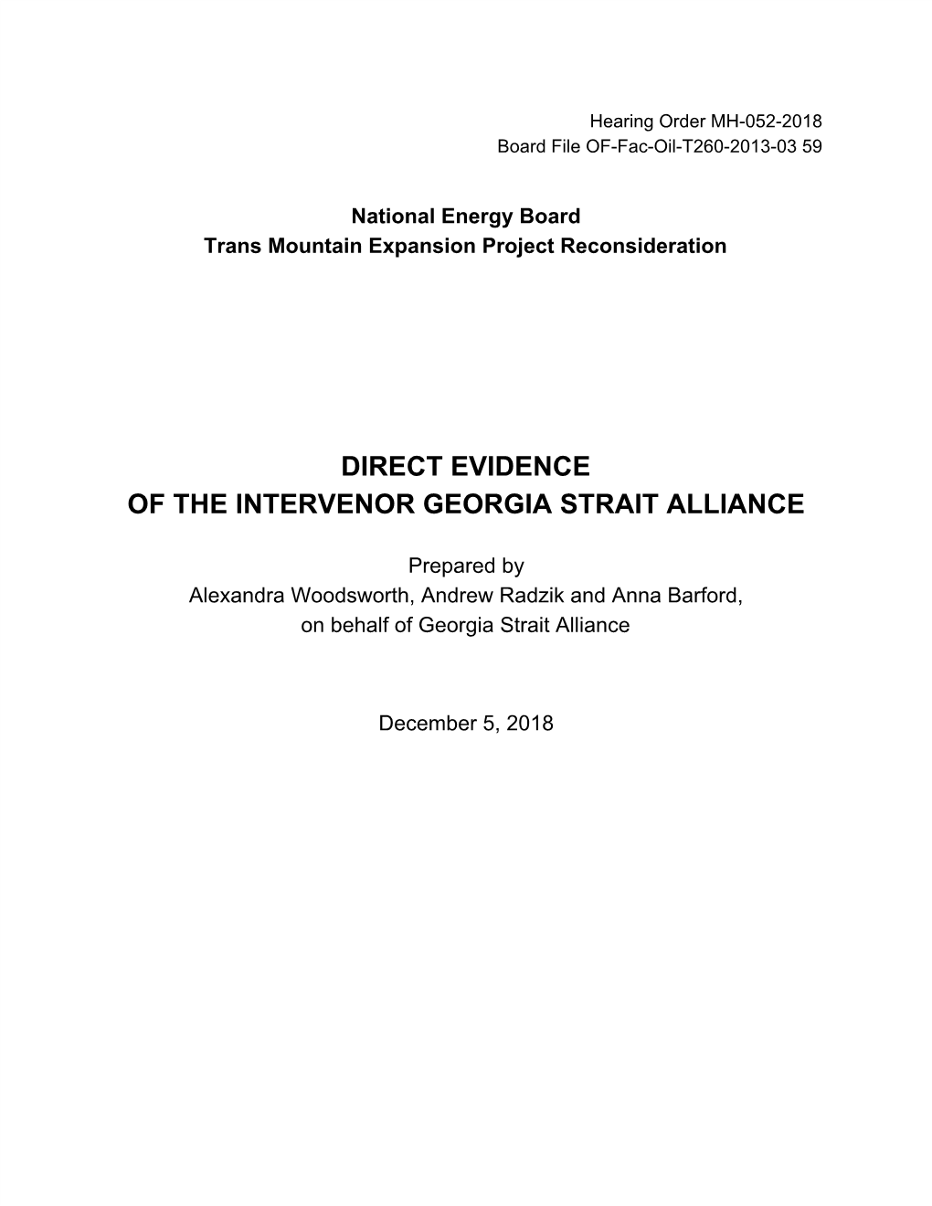 Georgia Strait Alliance Direct Evidence