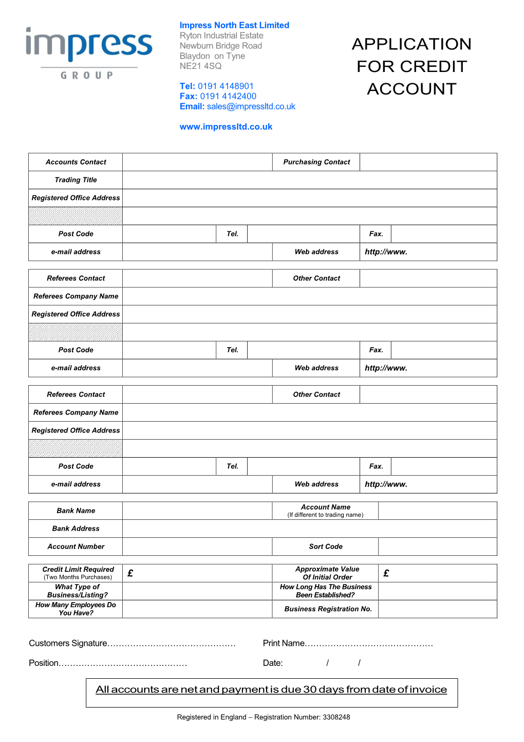 Application for Credit Account