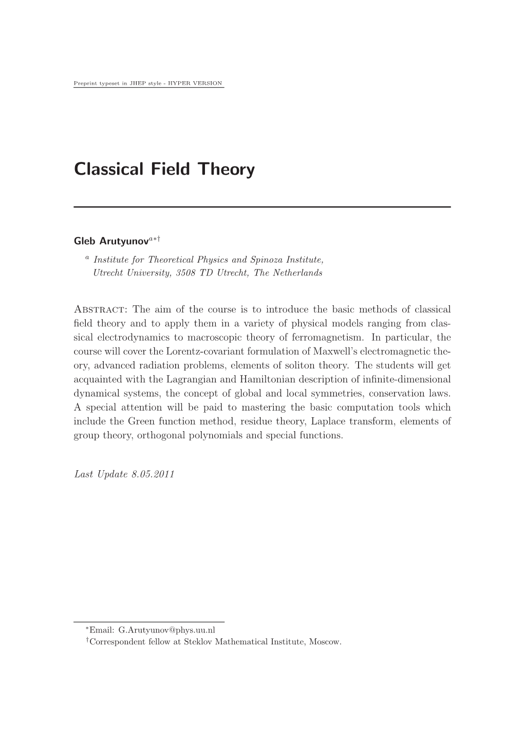 Classical Field Theory