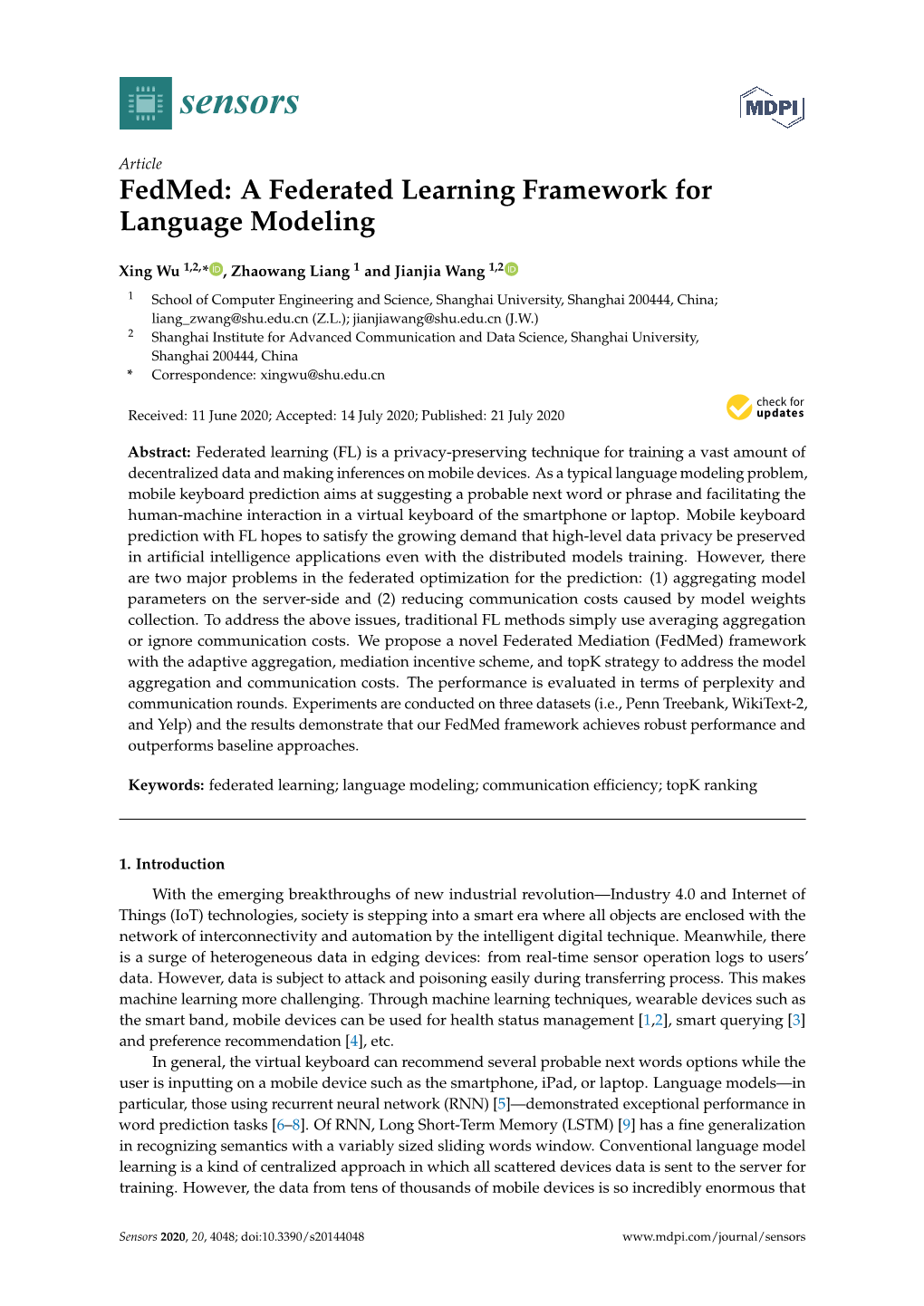 Fedmed: a Federated Learning Framework for Language Modeling