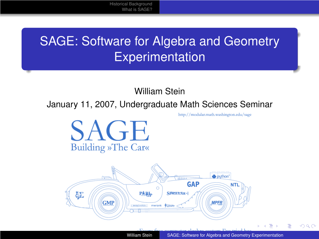 SAGE: Software for Algebra and Geometry Experimentation