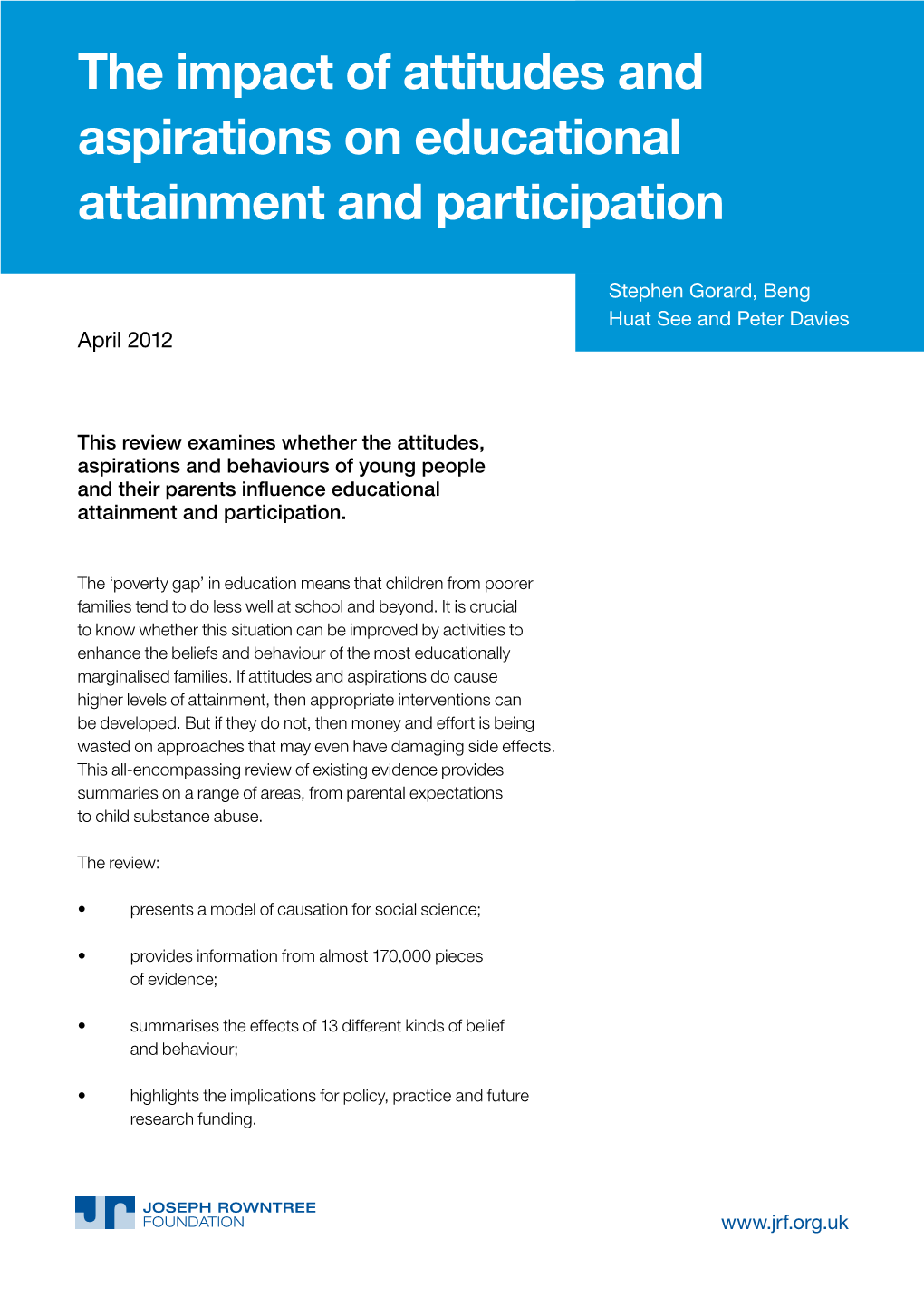 The Impact of Attitudes and Aspirations on Educational Attainment and Participation