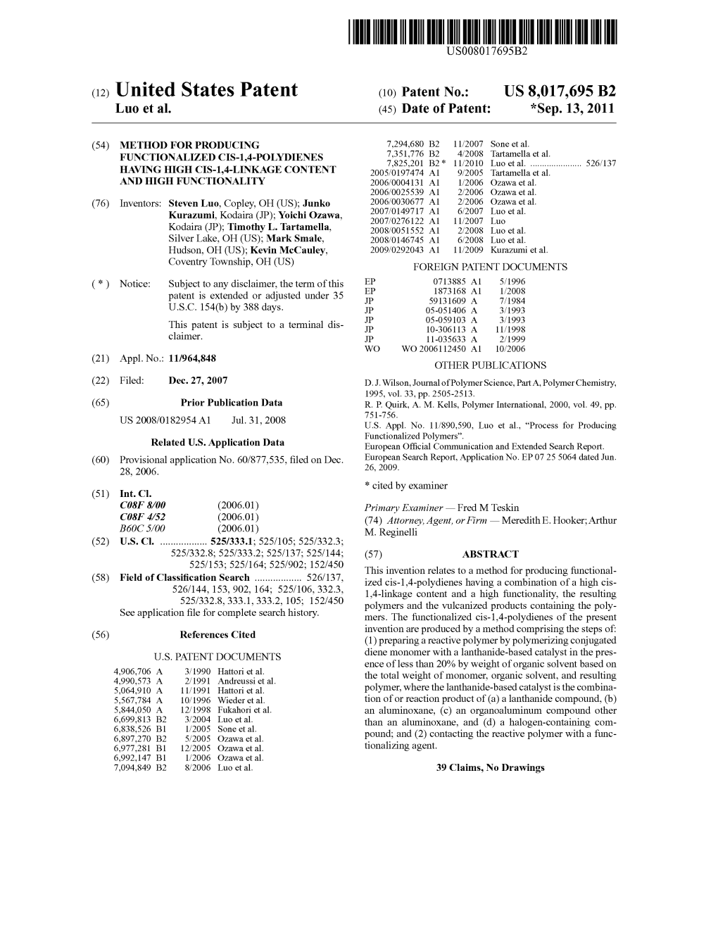 (12) United States Patent (10) Patent No.: US 8,017,695 B2 Luo Et Al