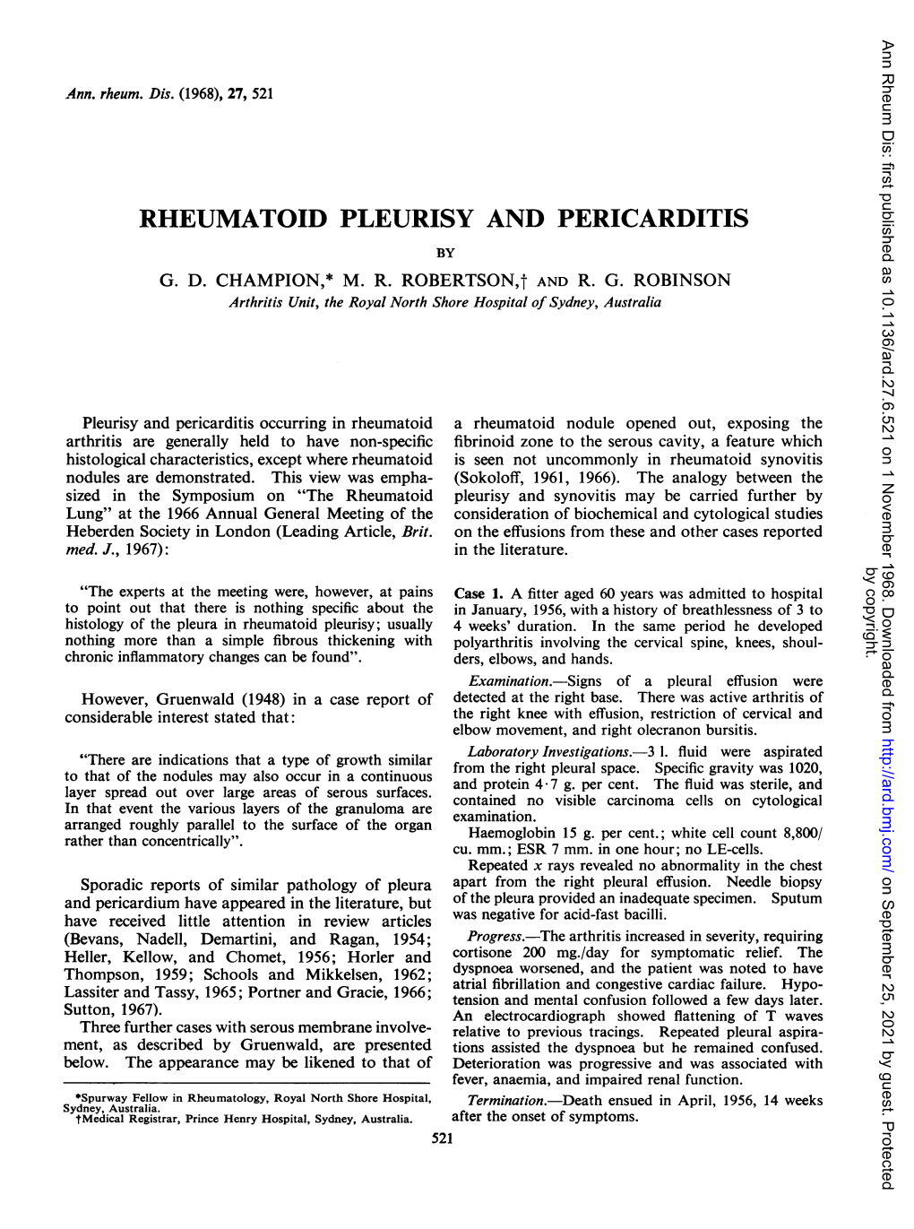 Rheumatoid Pleurisy and Pericarditis by G