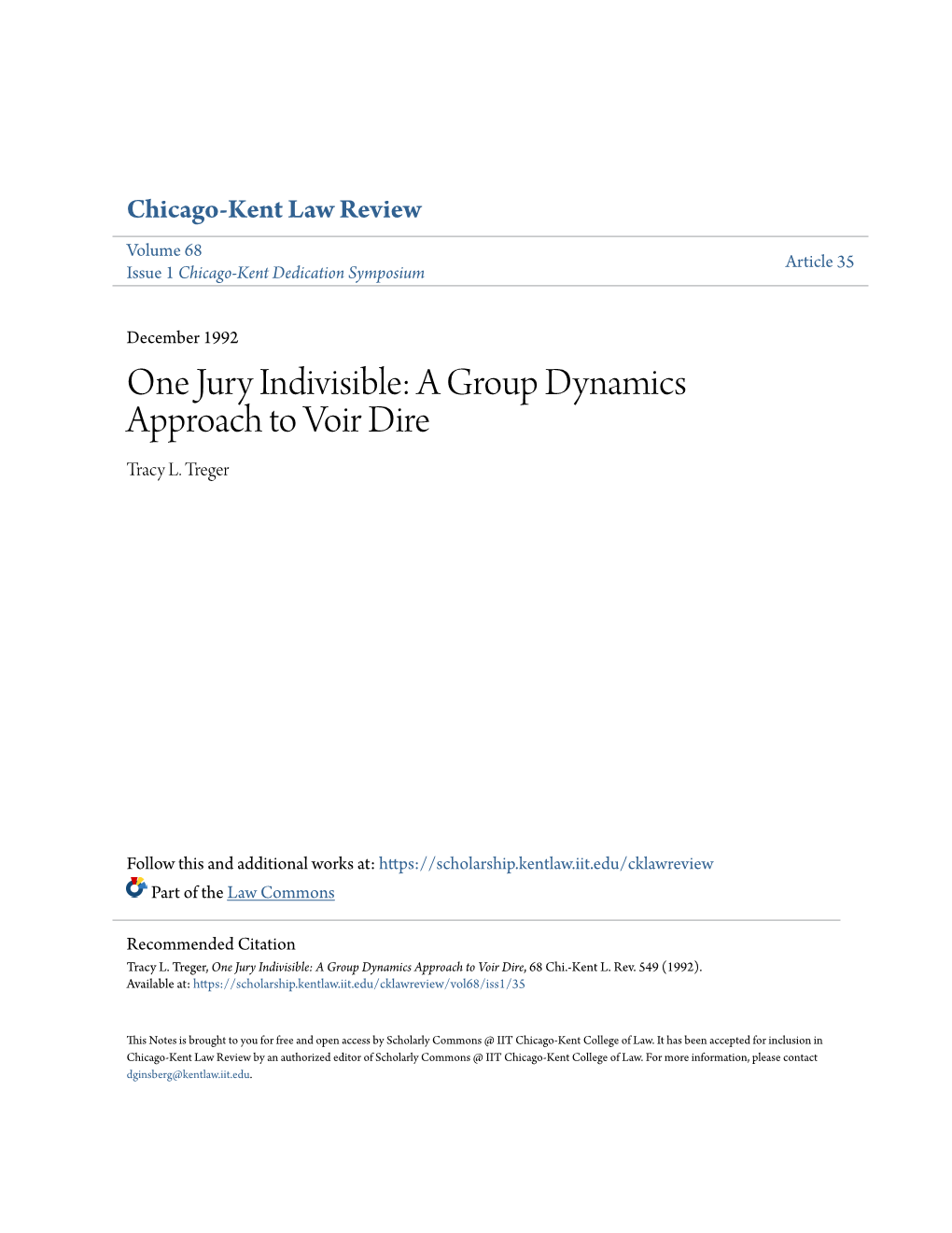 A Group Dynamics Approach to Voir Dire Tracy L