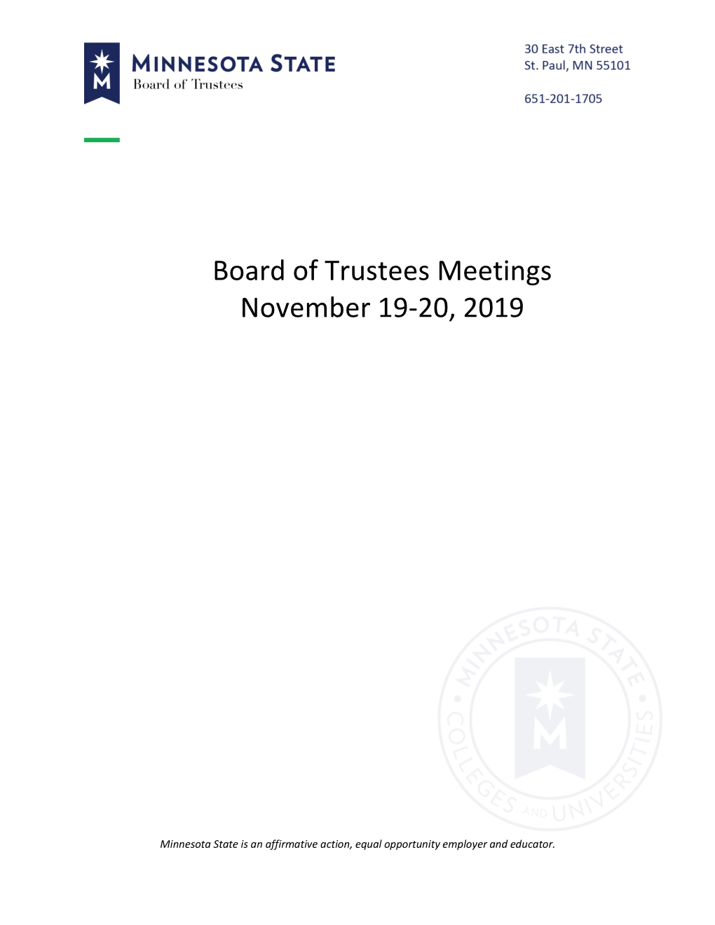 Board of Trustees Meetings November 19-20, 2019