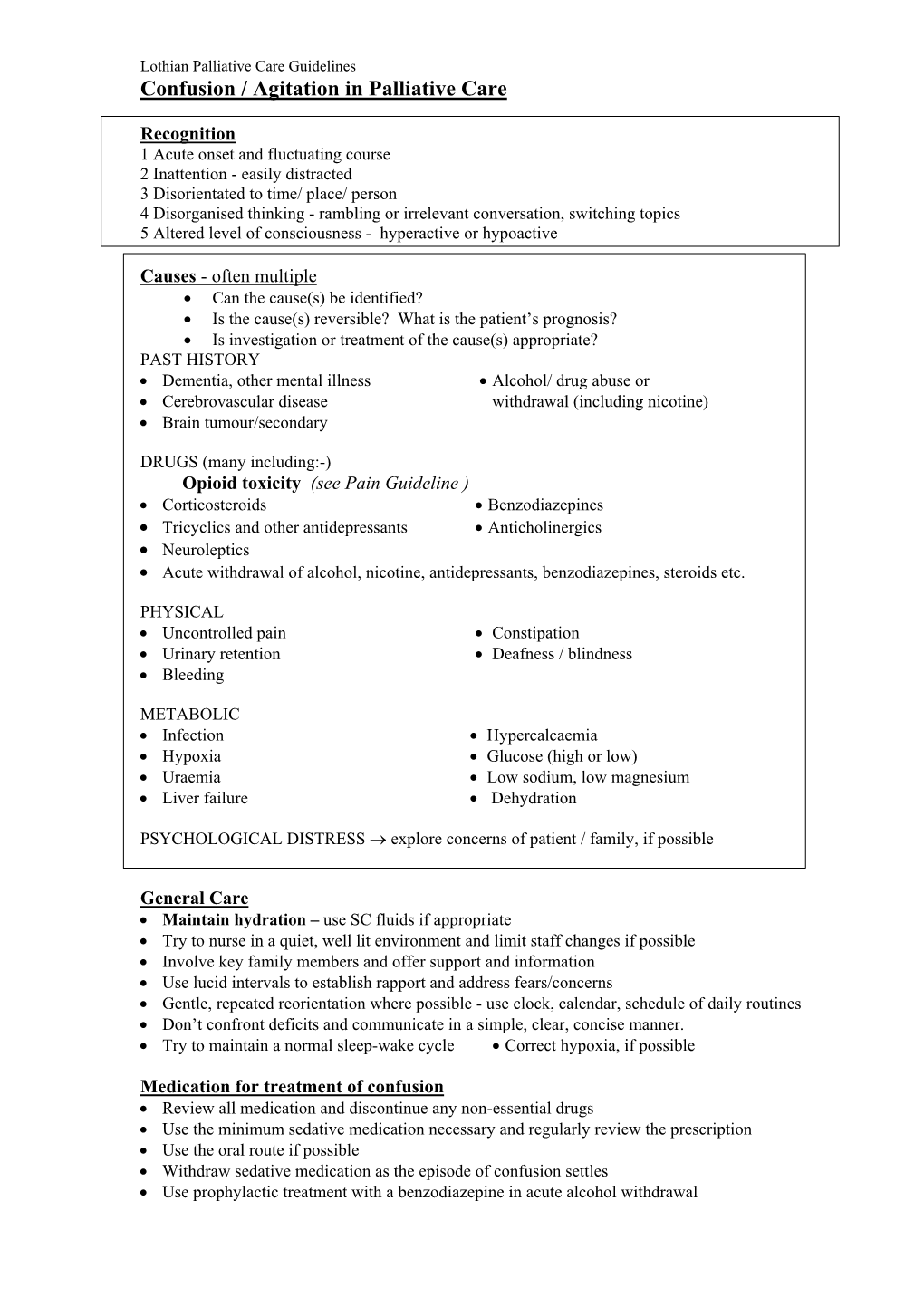 Confusion / Agitation in Palliative Care