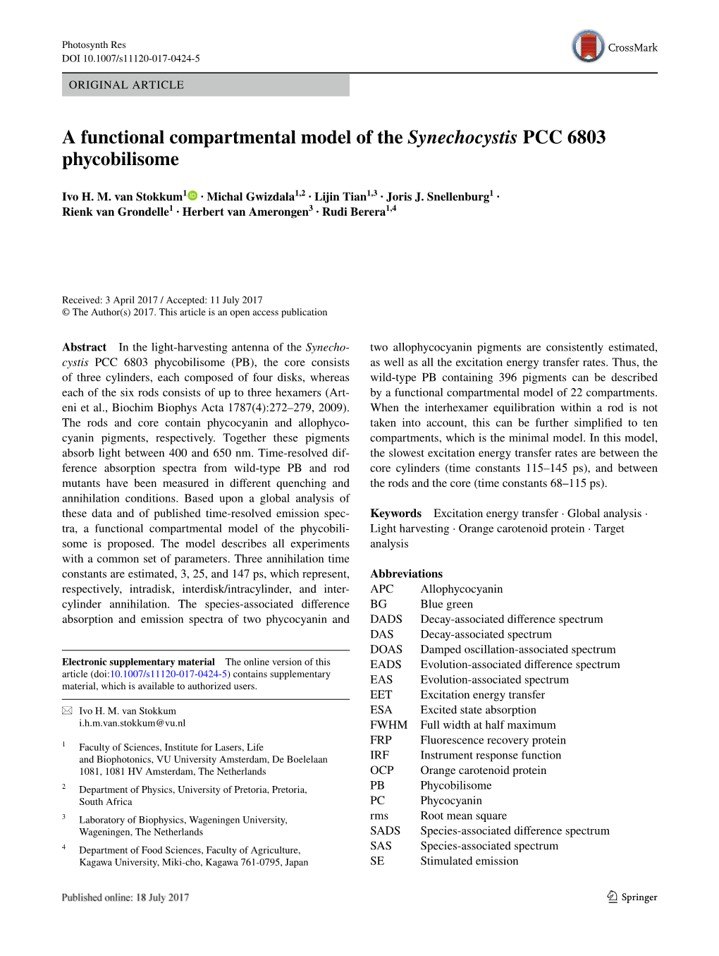 A Functional Compartmental Model of the Synechocystis PCC 6803 Phycobilisome