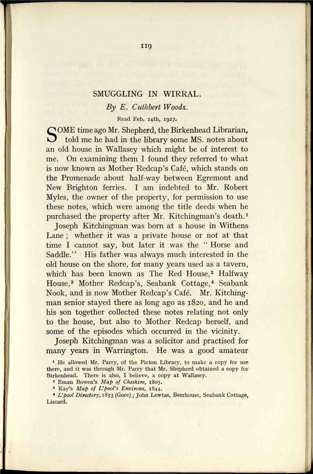 SMUGGLING in WIRRAL. by E. Cuthbert Woods. SOME Time Ago