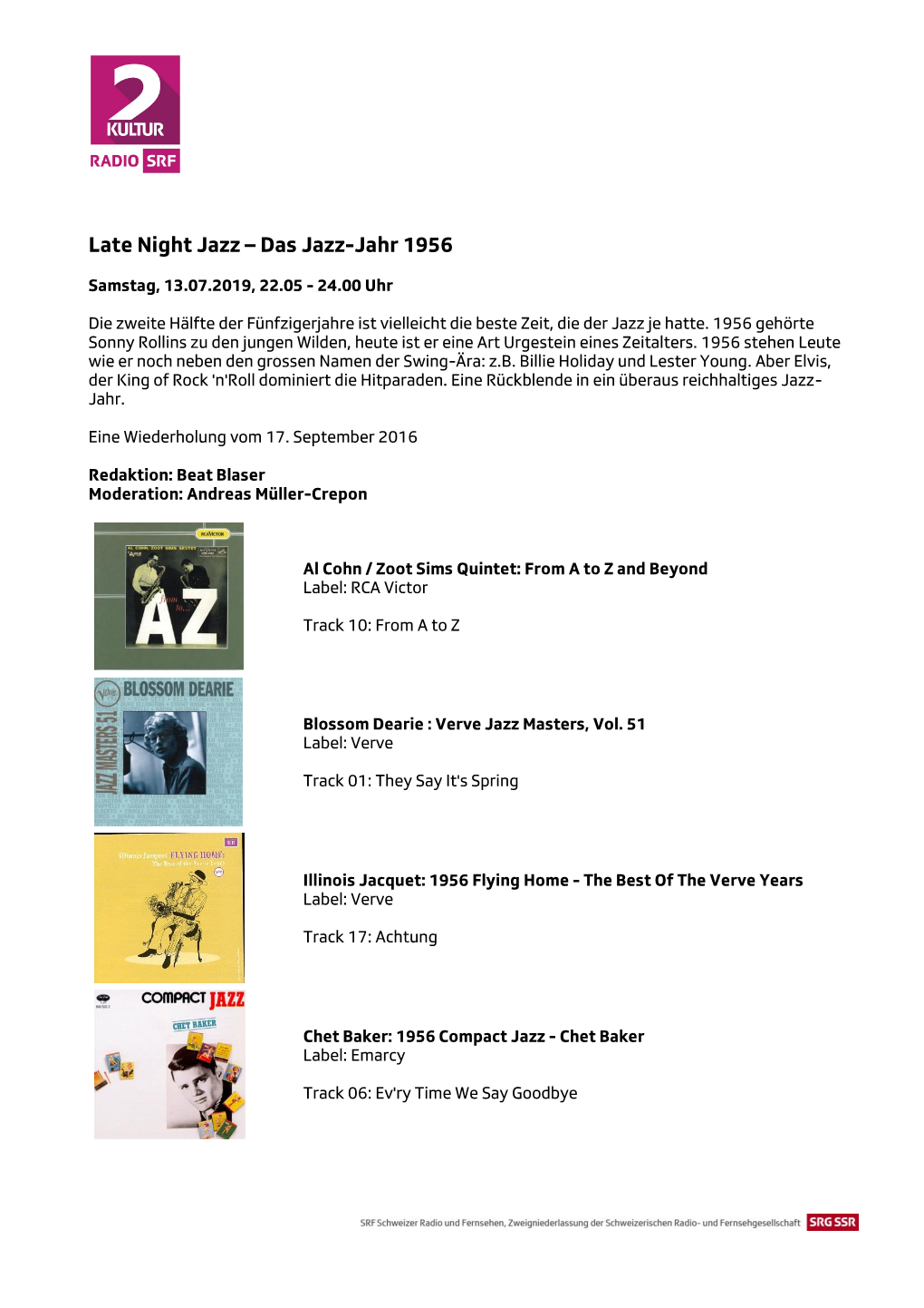 Late Night Jazz – Das Jazz-Jahr 1956