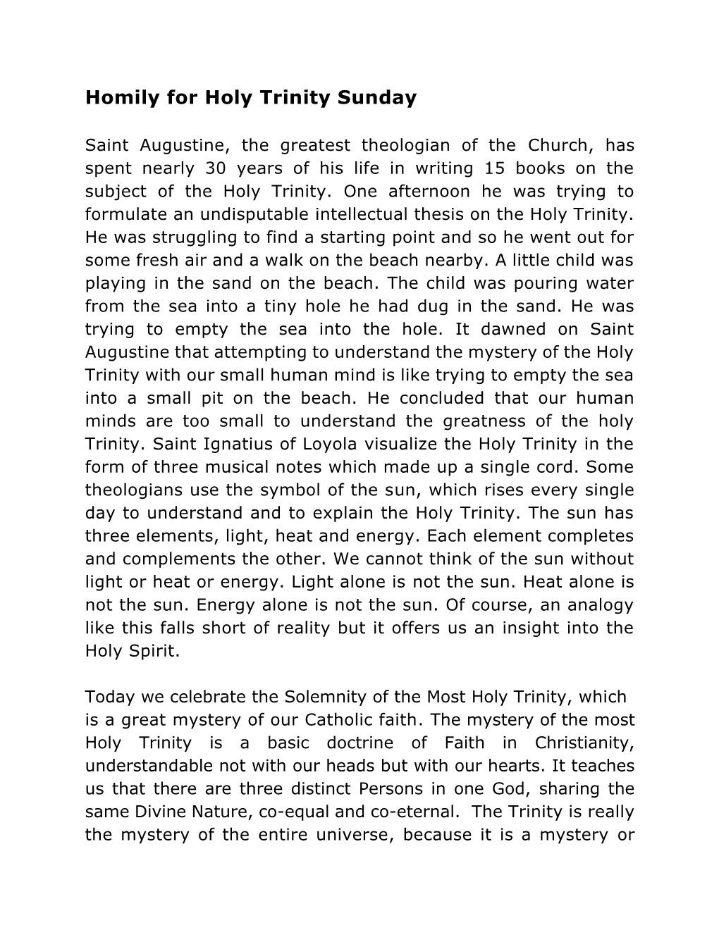 Homily for Holy Trinity Sunday