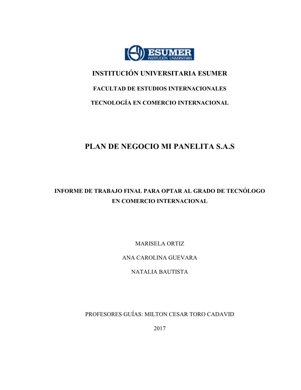 Plan De Negocio Mi Panelita S.A.S