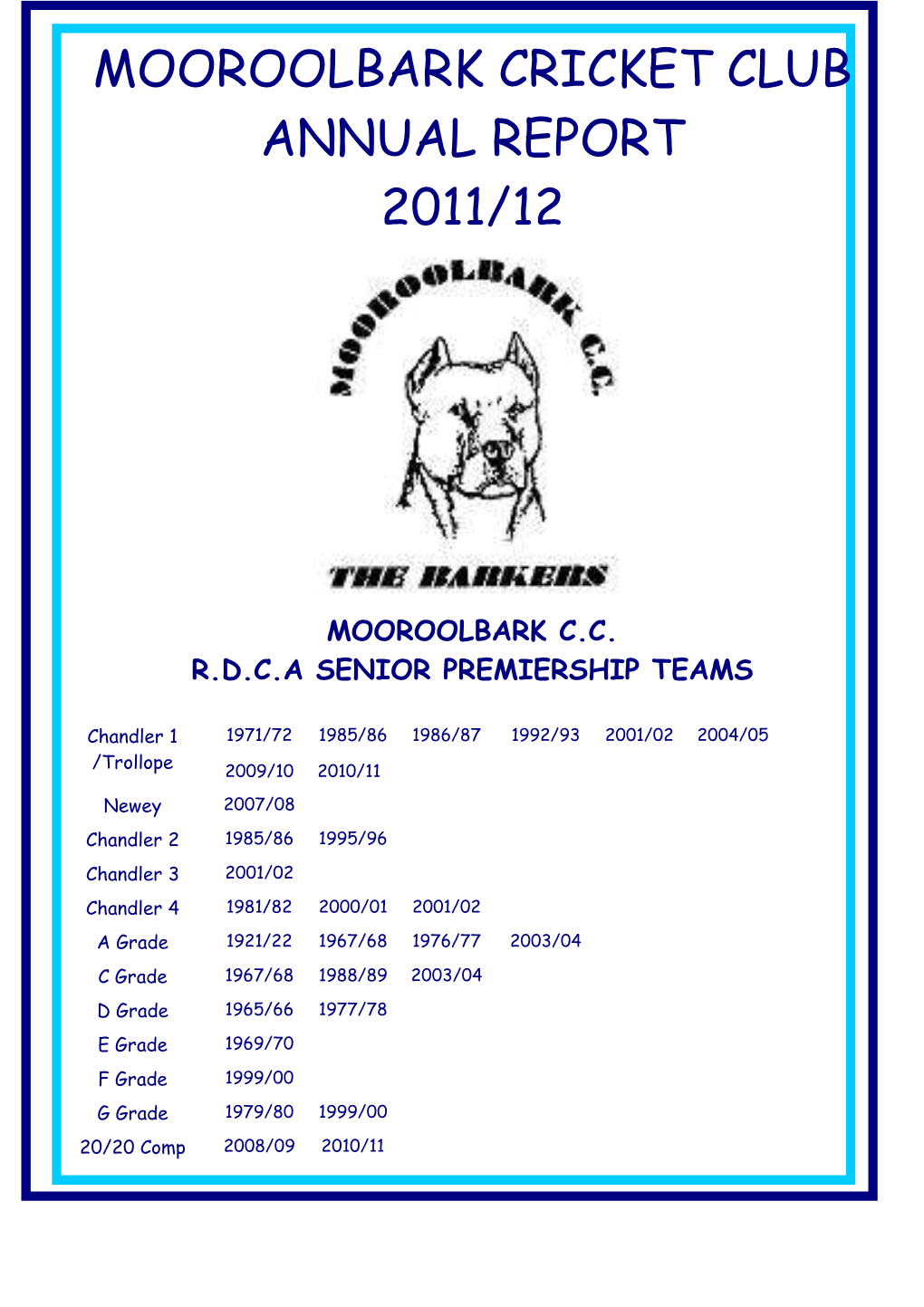 Mooroolbark Cricket Club Annual Report 2011/12