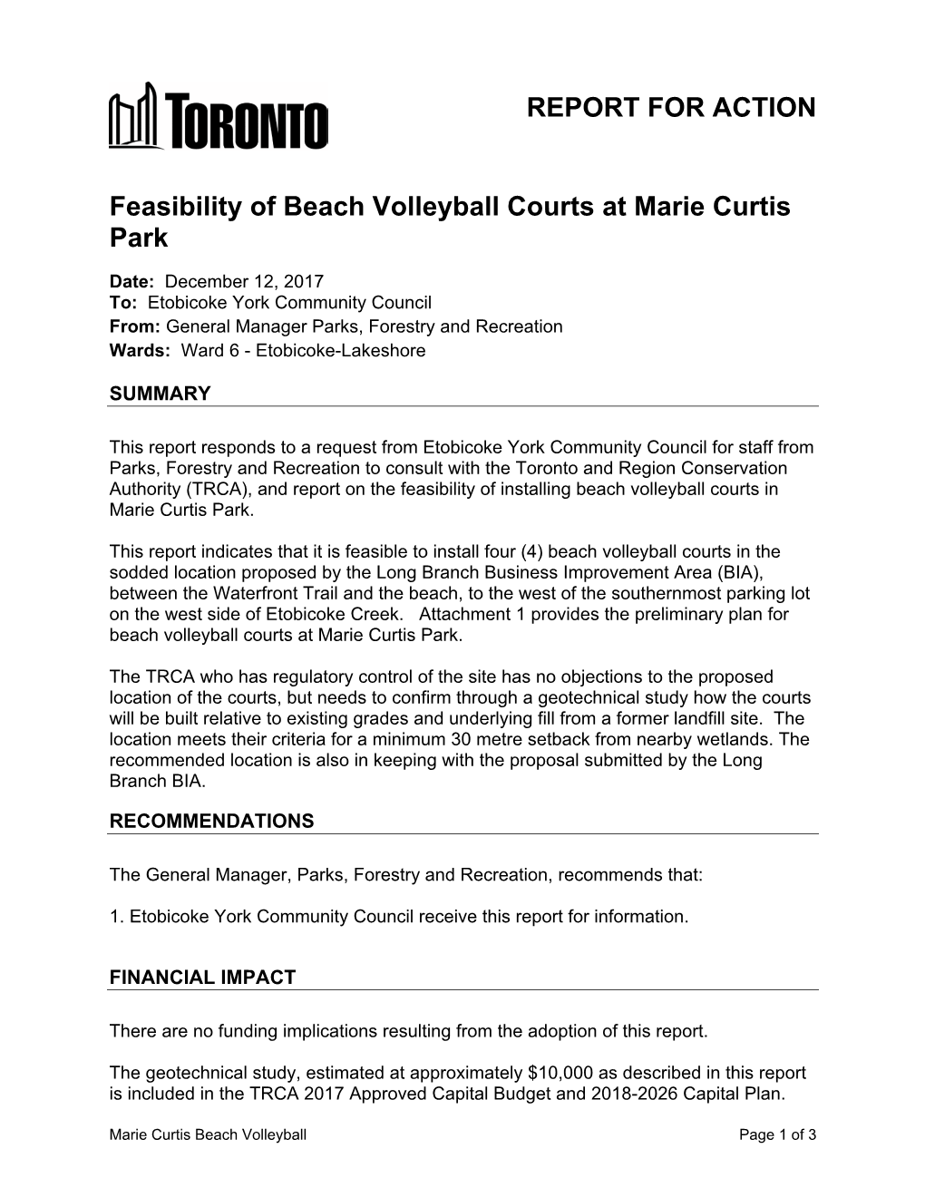 Feasibility of Beach Volleyball Courts at Marie Curtis Park