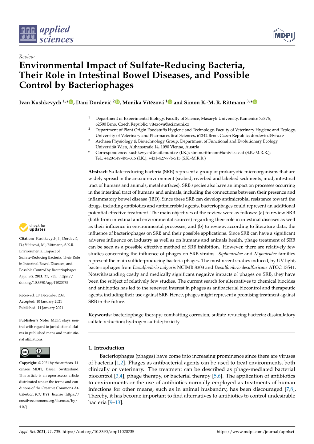 Environmental Impact of Sulfate-Reducing Bacteria, Their Role in Intestinal Bowel Diseases, and Possible Control by Bacteriophages