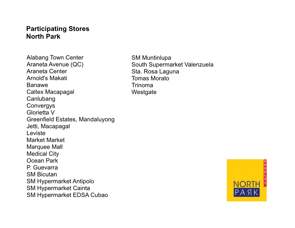 Participating Stores North Park