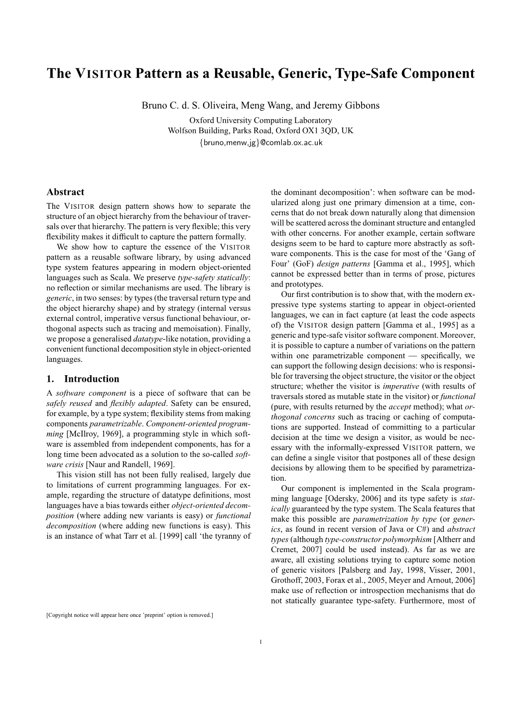 The VISITOR Pattern As a Reusable, Generic, Type-Safe Component