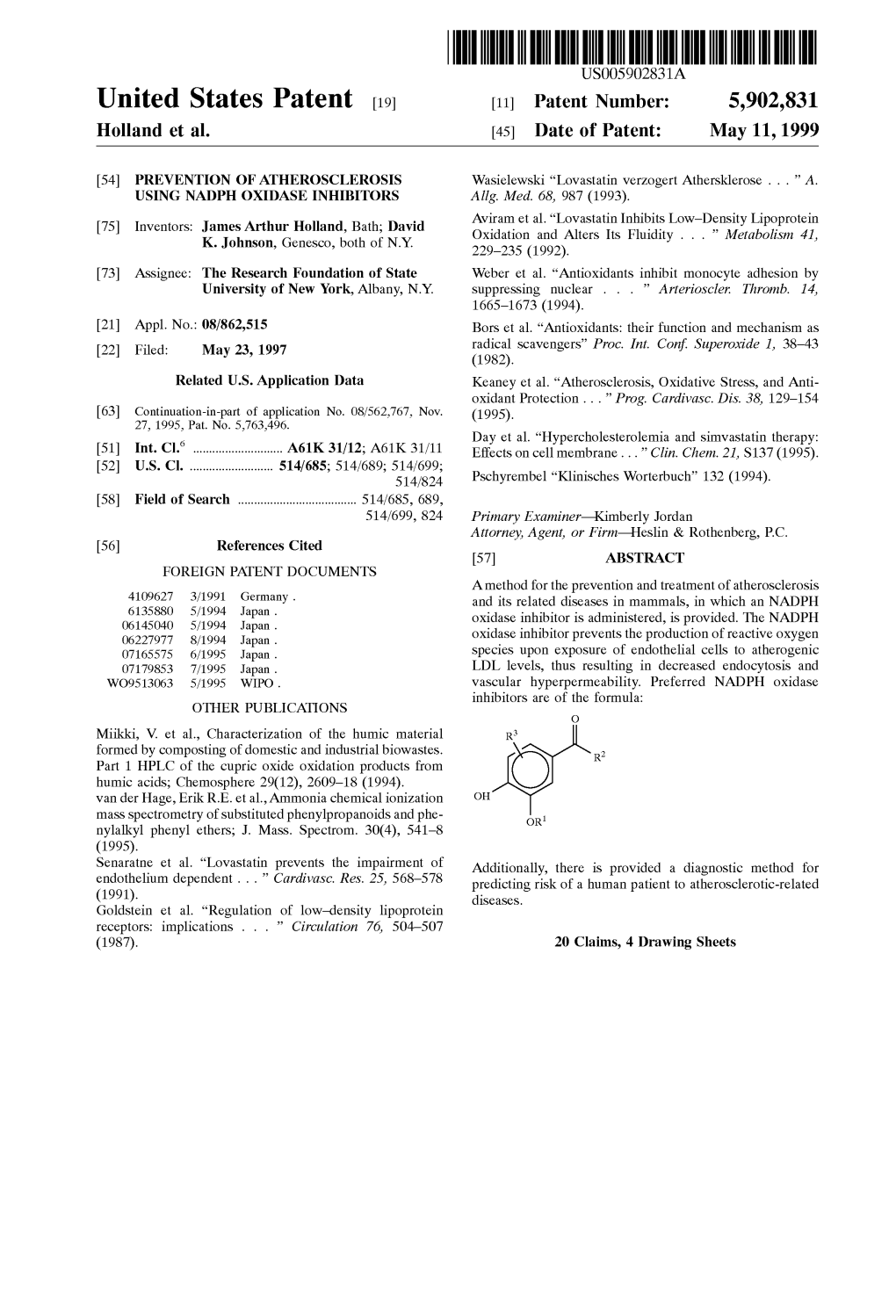 United States Patent (19) 11 Patent Number: 5,902,831 Holland Et Al