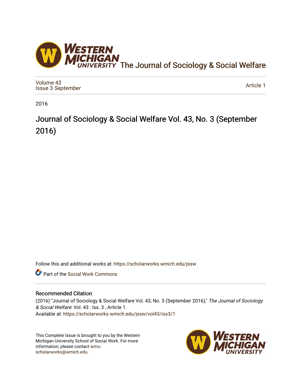 Journal of Sociology & Social Welfare Vol. 43, No. 3