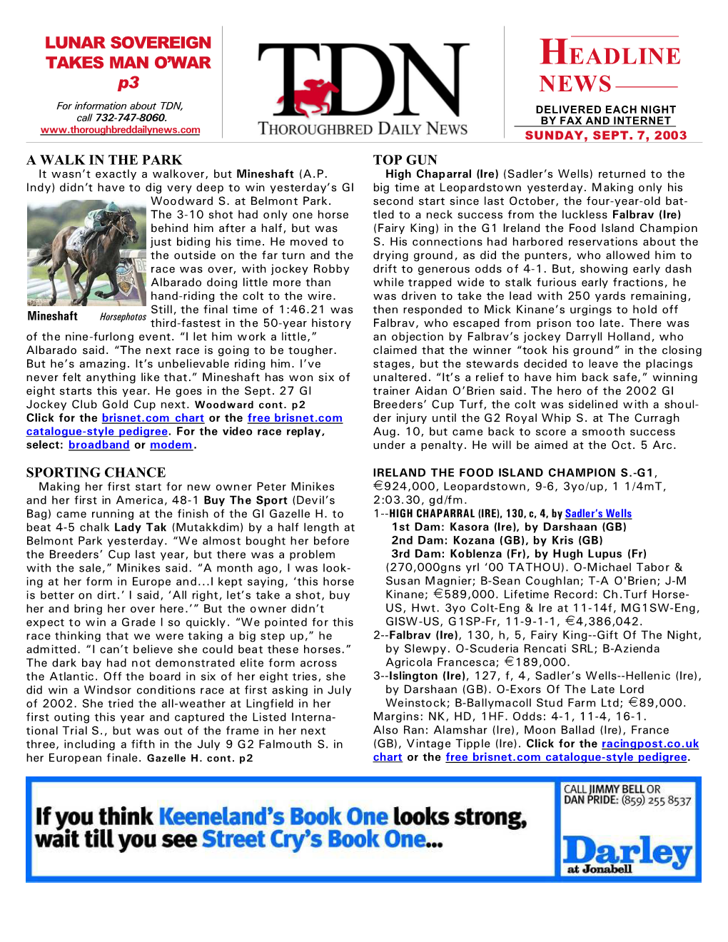 HEADLINE NEWS • 9/7/03 • PAGE 2 of 9