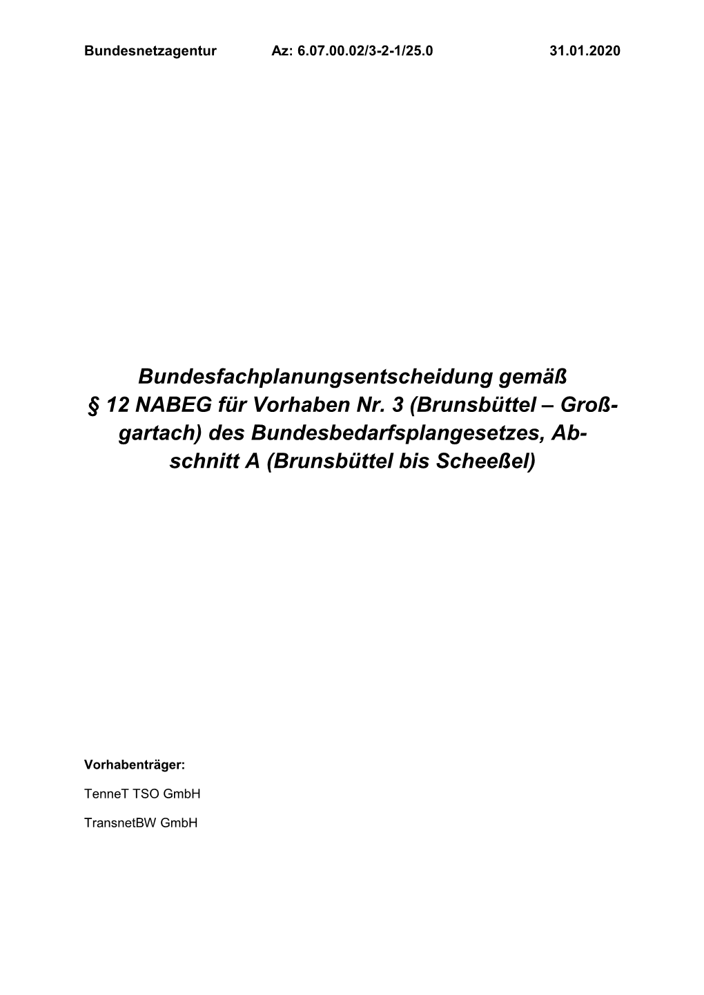 Bundesfachplanungsentscheidung Vorhaben Nr. 3