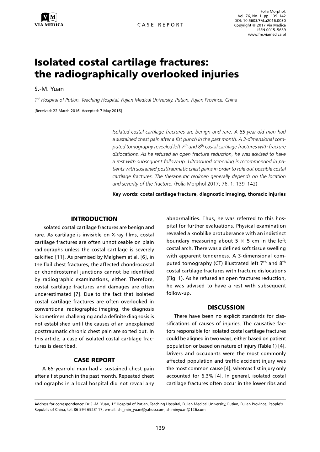 Isolated Costal Cartilage Fractures: the Radiographically Overlooked Injuries S.-M