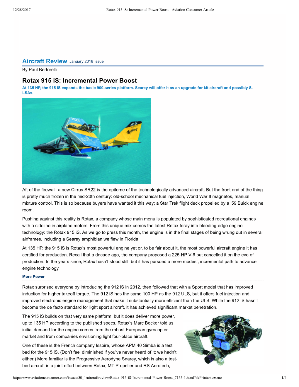 Rotax 915 Is: Incremental Power Boost - Aviation Consumer Article