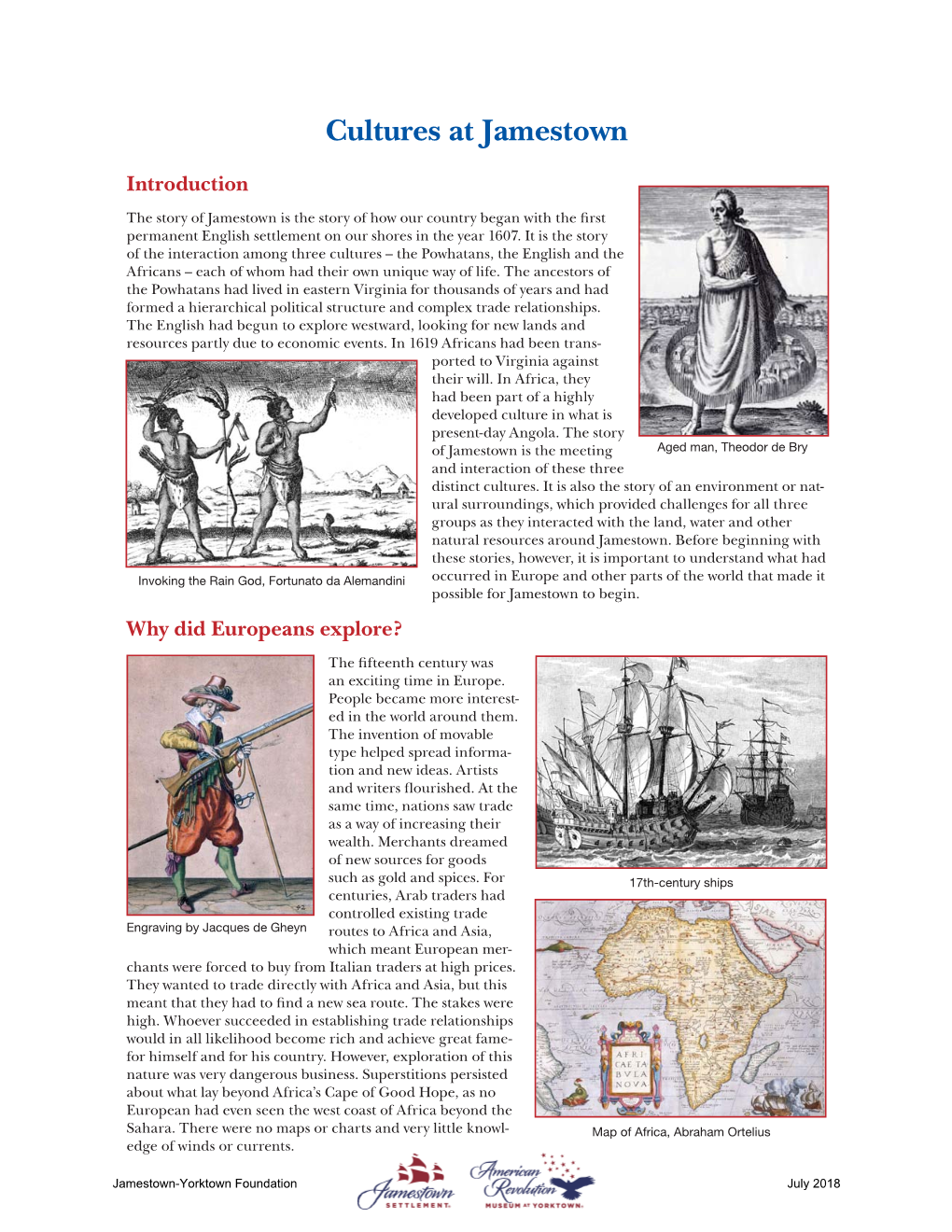 Cultures at Jamestown Information Packet