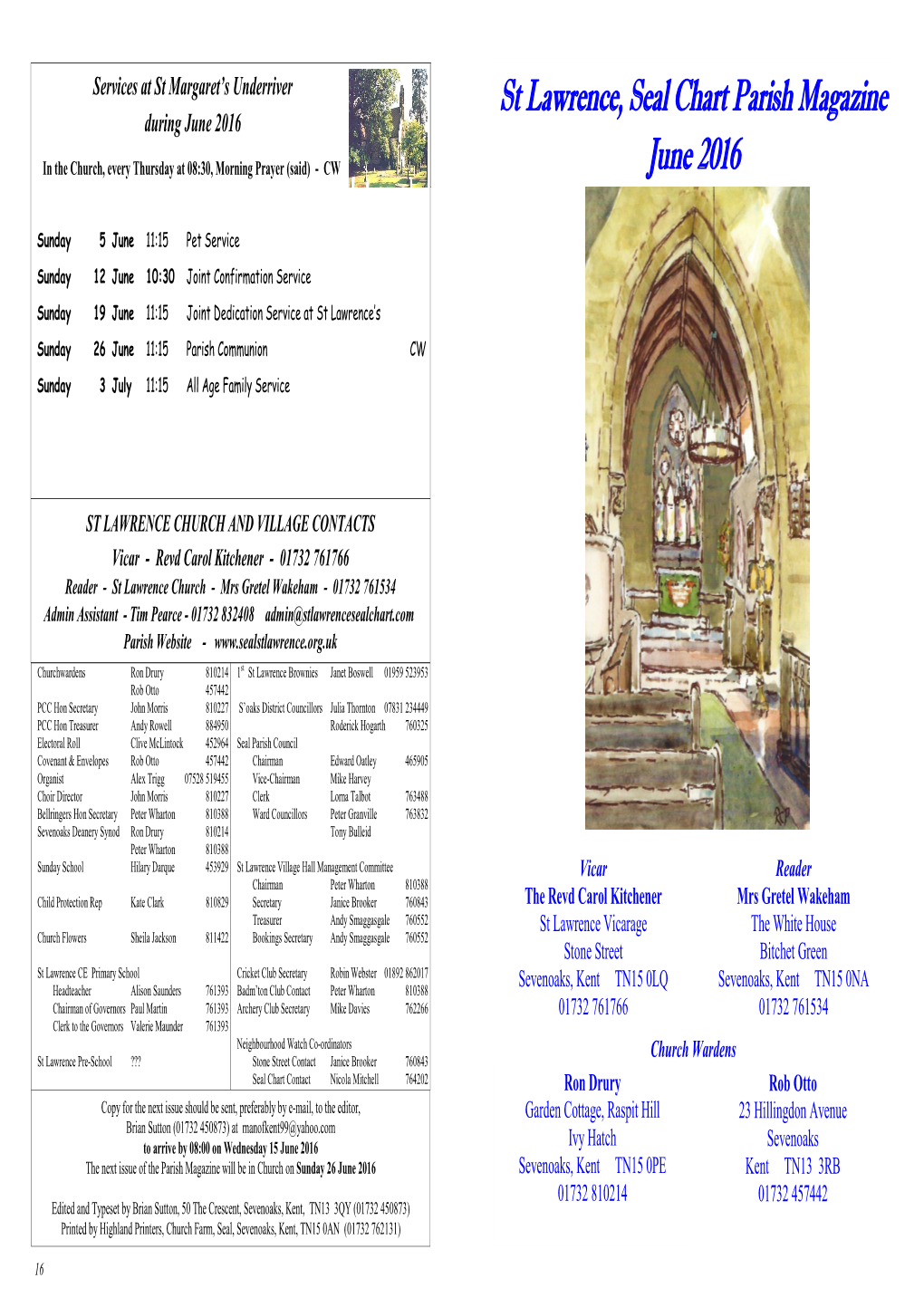 St Lawrence, Seal Chart Parish Magazine June 2016