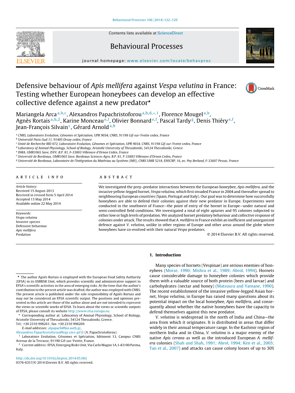 Defensive Behaviour of Apis Mellifera Against Vespa Velutina in France