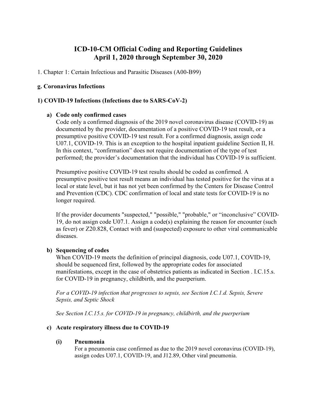 ICD-10-CM Official Coding and Reporting Guidelines for COVID-19