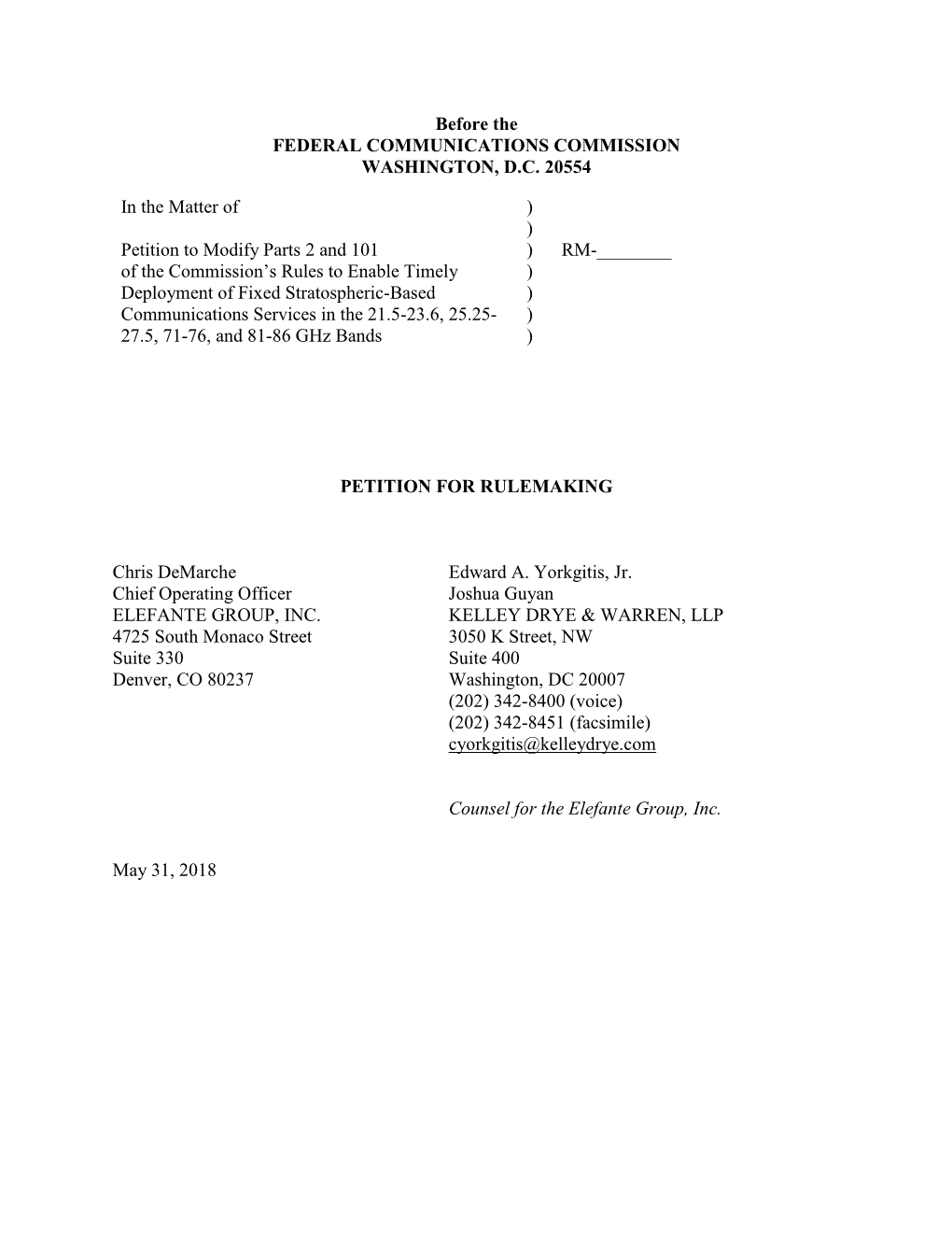 Elefante Group Petition for Rulemaking 5-31-2018.Pdf