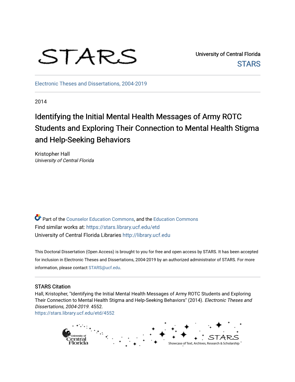 Identifying the Initial Mental Health Messages of Army ROTC Students and Exploring Their Connection to Mental Health Stigma and Help-Seeking Behaviors