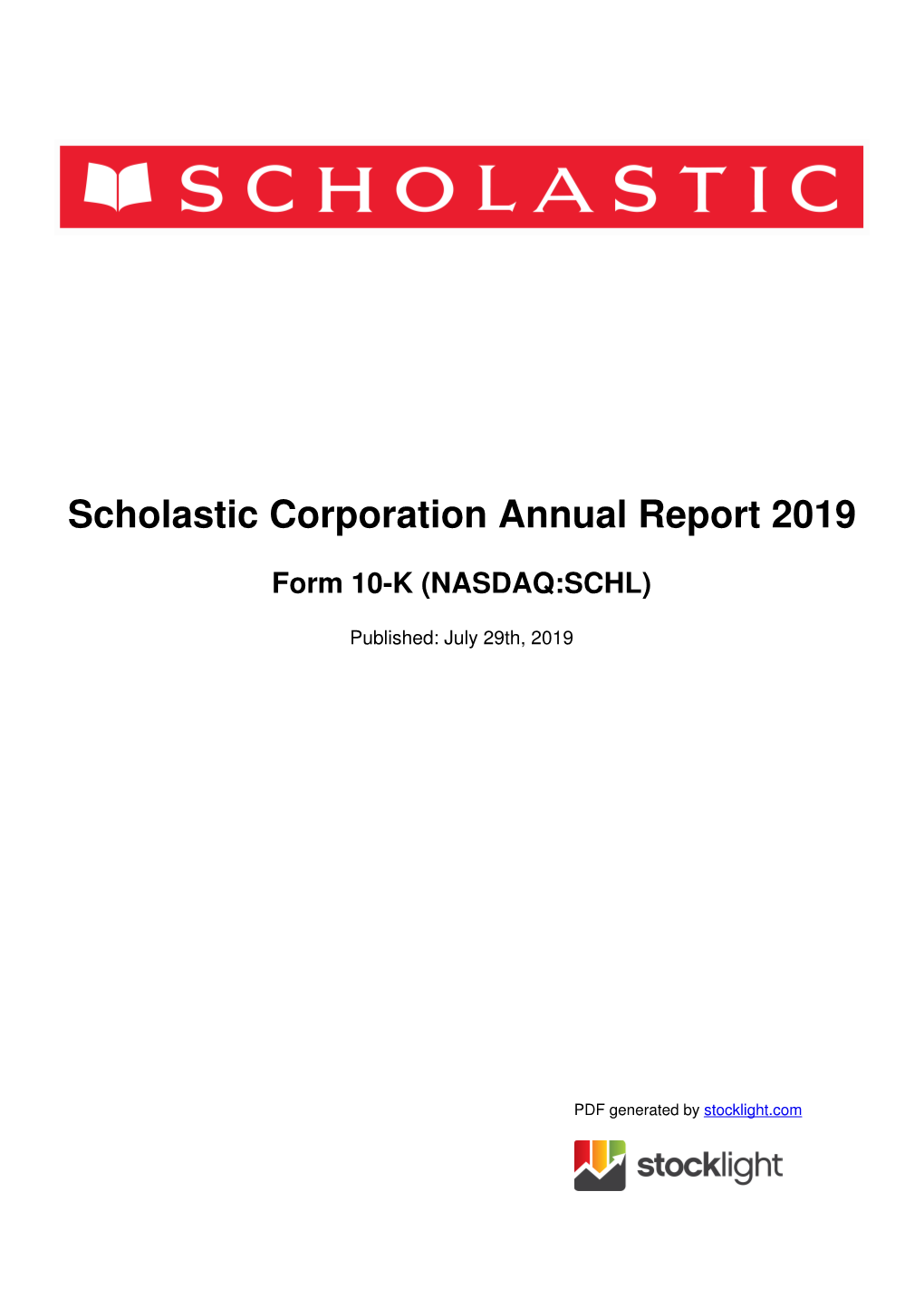 Scholastic Corporation Annual Report 2019