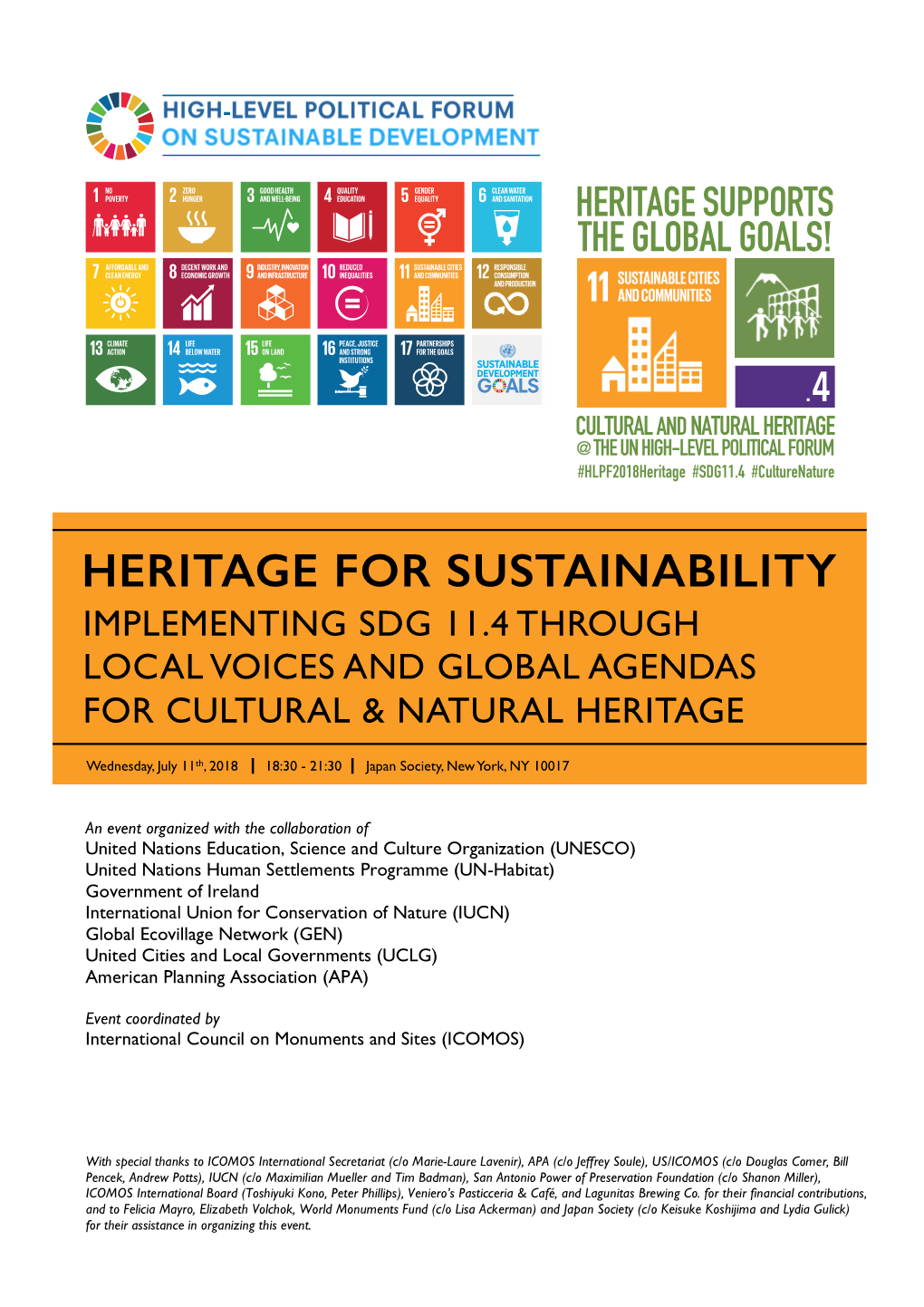 Heritage for Sustainability! Implementing Sdg 11.4 Through! Local Voices and Global Agendas! for Cultural & Natural Heritage