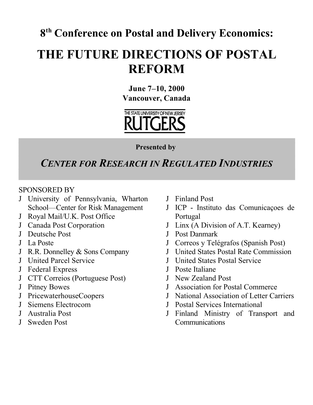 The Future Directions of Postal Reform