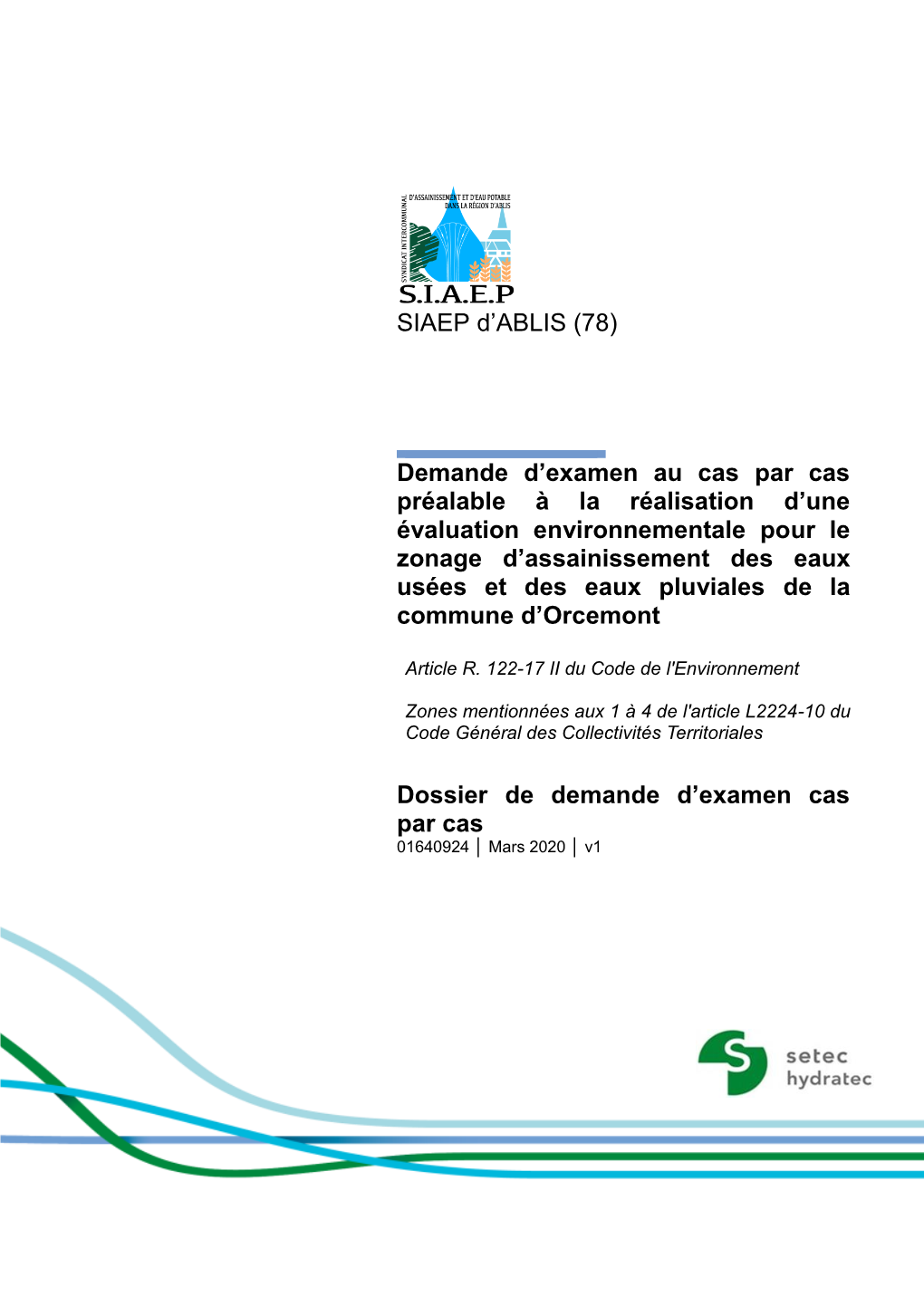 SIAEP D'ablis (78) Demande D'examen Au Cas Par Cas Préalable