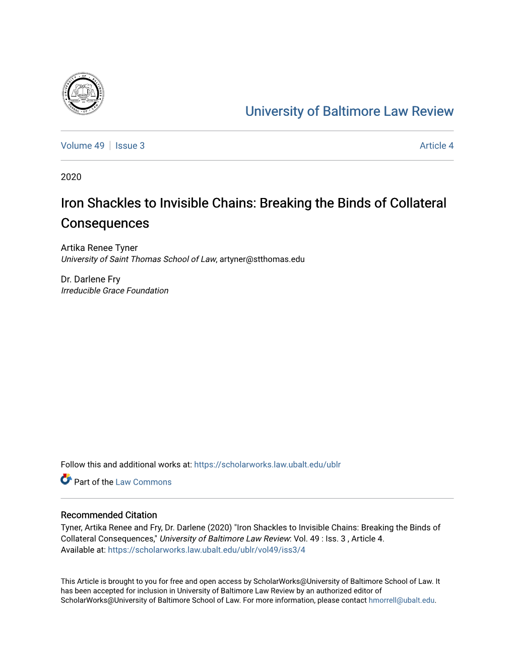 Iron Shackles to Invisible Chains: Breaking the Binds of Collateral Consequences