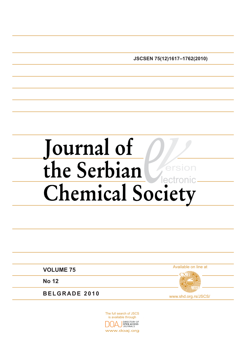 JSCS, Vol. 75, No. 12, 2010, Pp. 1617-1762