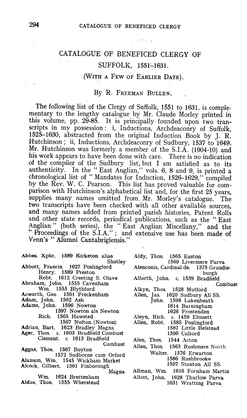 Catalogue of Beneficed Clergy of Suffolk, 1551–1631